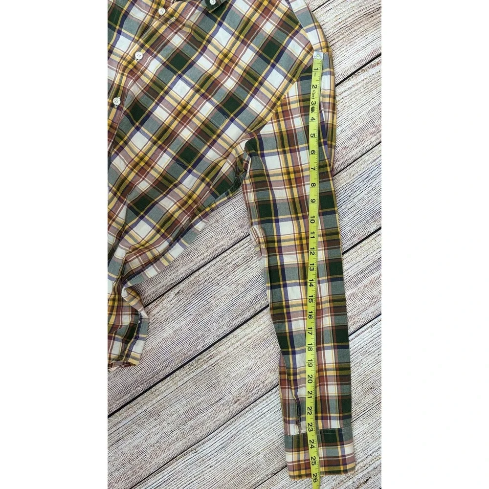 J Crew Tailored Fit Plaid Shirt Large Green Yellow‎ Button-Down Cotton Casual